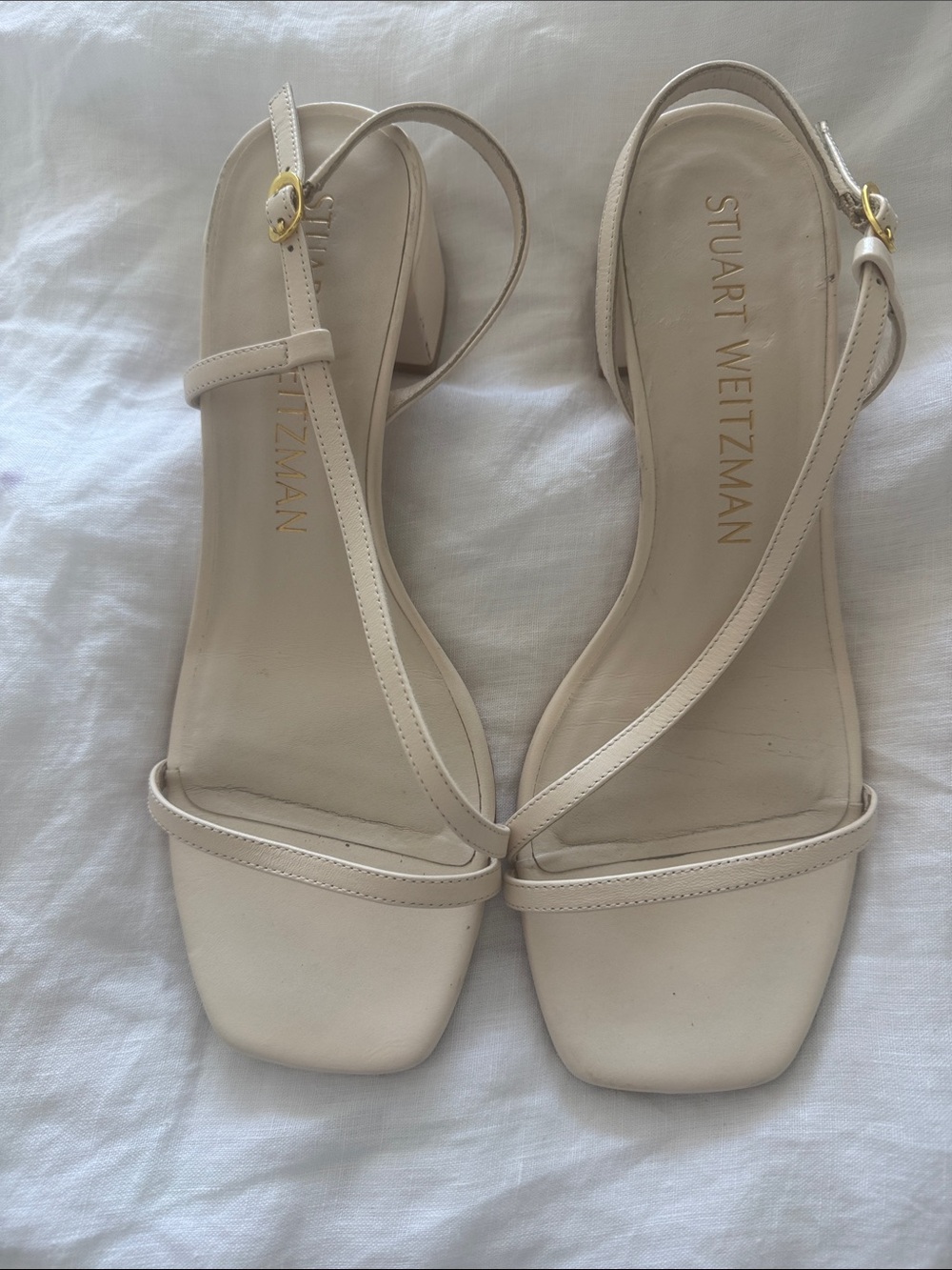 Stuart Weitzman Cream Leather Slingback Heels